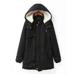 Women Casual Hooded Pocket Zipper Fly Coats Outwear