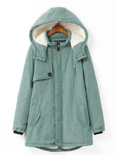 Women Casual Hooded Pocket Zipper Fly Coats Outwear