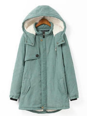Women Casual Hooded Pocket Zipper Fly Coats Outwear