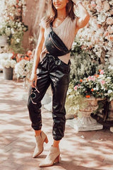 PU Drawstring Pocket Pants
