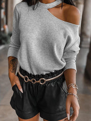 Asymmetric Off Shoulder Long Sleeve T-Shirts Tops