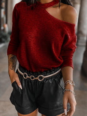 Asymmetric Off Shoulder Long Sleeve T-Shirts Tops