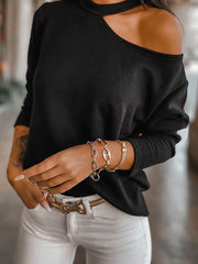 Asymmetric Off Shoulder Long Sleeve T-Shirts Tops