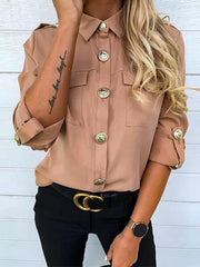 Fashion Pure Lapel Long sleeve Blouses