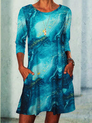 Boho Crew Neck Long Sleeve Sea Dresses