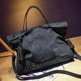 Elegant Rivet Nubuck Leather Tassel Vintage Shoulder Bag