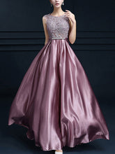 Bowknot Lace Contrast O-Neck Sleeveless Long Evening Dresses