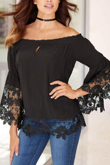 Off Shoulder Plain Bell Sleeve T-Shirts