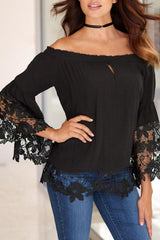 Off Shoulder Plain Bell Sleeve T-Shirts