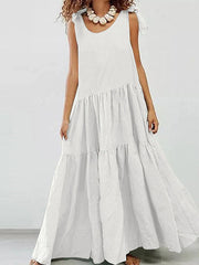 Casual Solid Split Joint O Neck Cake Skirt Dresses