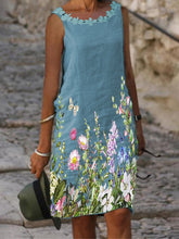 Casual Chiffon Lace Print Slim Fit Sleeveless Shift Dresses