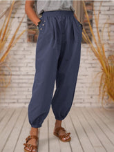 Casual Cotton Linen Soild Color Button Pocket Women Pants