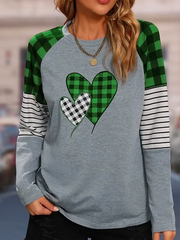 Casual Crew Neck Loose Color Block T-Shirts