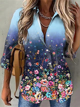 Casual Floral Print Lapel Long Sleeve Shirts