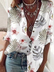 Casual Loose Floral Print Lapel Long Sleeve Shirt Blouses