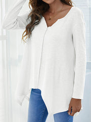Casual Loose Solid Color V-Neck Long Sleeve T-Shirts Tops