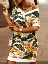 Casual Print Split Joint V Neck Straight Dresses