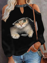 Casual Printed Crew Neck Off Shoulder Long Sleeve T-Shirts
