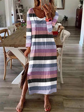 Casual loose color striped long sleeve long maxi dresses