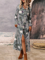 CiciCloth Elegant Print Contrast Turndown Collar Shirt Dress Dresses