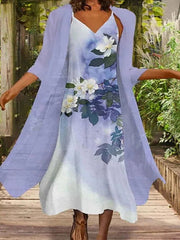 Crew Neck Floral Two piece Casual Maxi Dresses