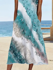 Crew Neck Linen Loose Vacation Dresses