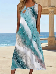 Crew Neck Linen Loose Vacation Dresses