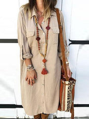 Button down long sleeve shirt shift dress