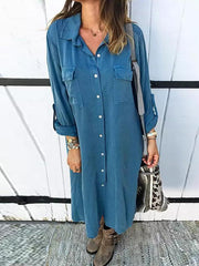 Button down long sleeve shirt shift dress