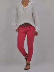 White Casual Long Sleeve Shirts & Tops
