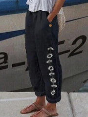 Daisy Floral Pocketed Casual Long Pants For Woman