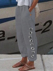 Daisy Floral Pocketed Casual Long Pants For Woman