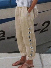 Daisy Floral Pocketed Casual Long Pants For Woman