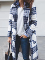 Shawl Collar Long Plaid Coat