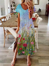 Cotton-Blend Crew Neck Sweet Shift Dresses Long dress Maxi dresses