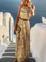 Elegant Vacation Backless Without Belt Halter A Line Dresses(6 Colors)