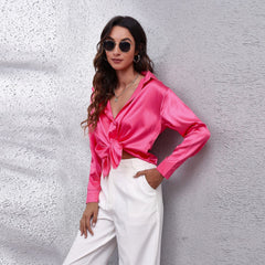 Elegant Satin women plain fashion long sleeve blouses