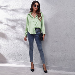 Elegant Satin women plain fashion long sleeve blouses