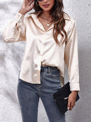 Elegant Satin women plain fashion long sleeve blouses