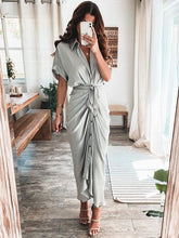 Elegant Short Sleeve Satin V neck maxi dresses