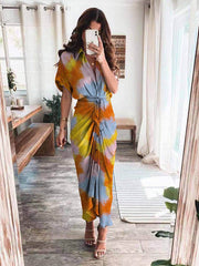 Elegant Short Sleeve Satin V neck maxi dresses for women