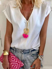 Elegant Daily V Neck Plain Blouses