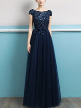 Embroidery Sequined Solid Color Sleeveless Tulle Stitching Prom Dresses