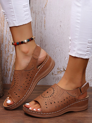 Ethnic Pattern Punched Hollow Velcro Vintage Sandals