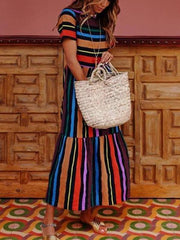Fabulous Round Neck Striped Shift Dresses