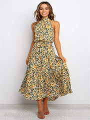 Fashion Print Round neck Sleeveless Maxi Dresses