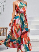 Fashion Print Split Joint Halter Cake Skirt Dresses Maxi Dresses