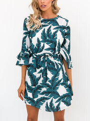 Fashion Jewel Neck Floral Print Mini Dress