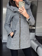 Zipper Solid Paneled Hoodie Coat