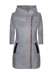 Zipper Solid Paneled Hoodie Coat